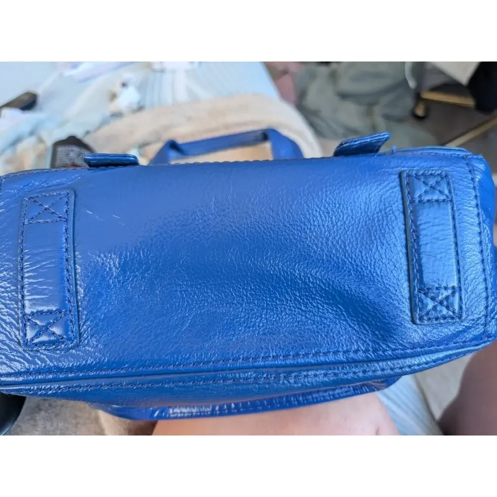 Michael Kors Royal Blue Patent Leather Ranger Satchel Purse Large Silver Y2K